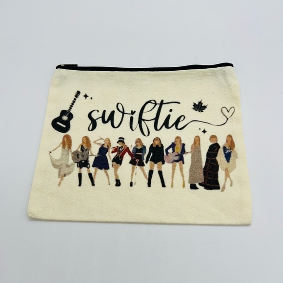Taylor Swift Handbags - Taylor Swift Swiftie Cosmetic Bag - Cream and Black 9” X 7”